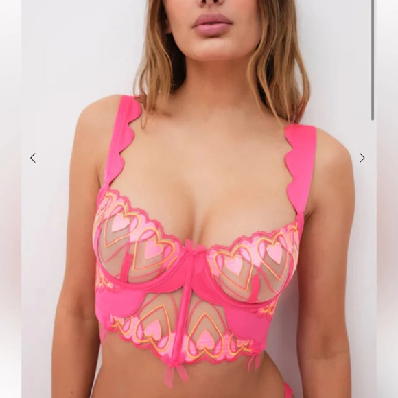 New! For love as lemons graphic hearts bustier bra pink 10124